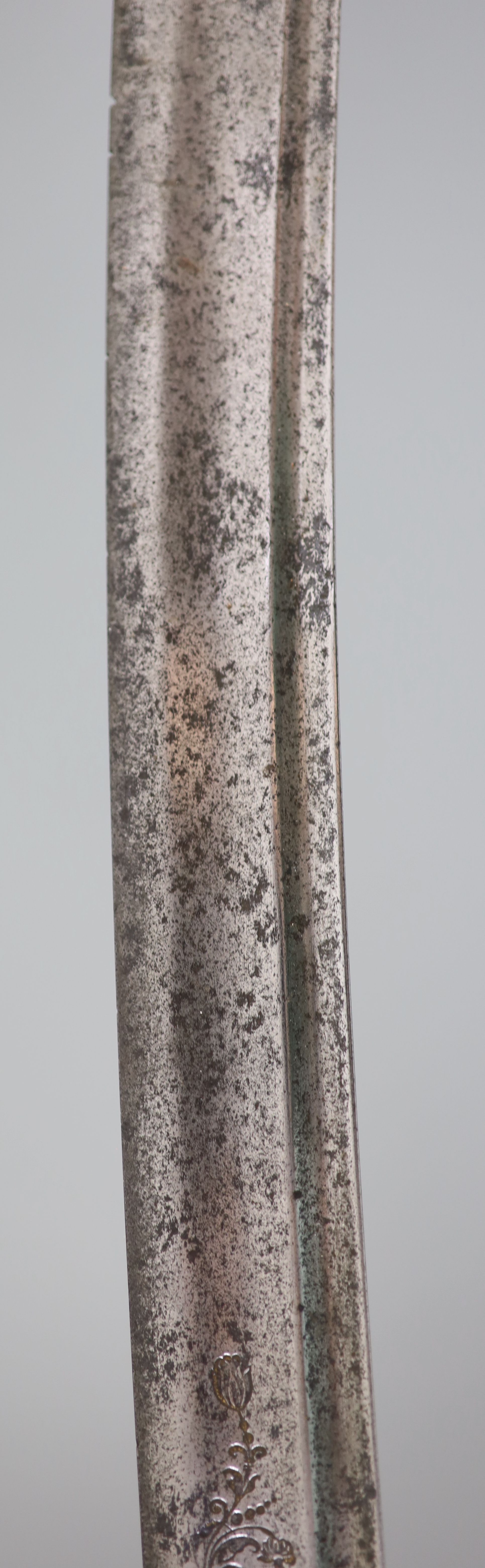 A late 17th century military hangar sword, length 34in.